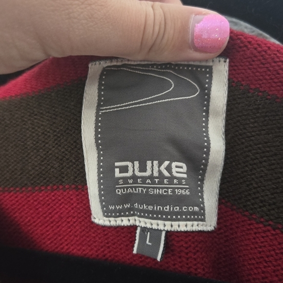 DUKE L Red‎ and Brown Striped Cropped Wool Rugby Sweater - Picture 7 of 9